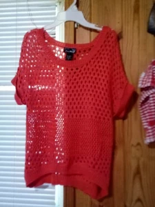 Love Always Strick Häkel Top Open Weave Kurzarm Koralle Orange Gr. M - Bild 1 von 6