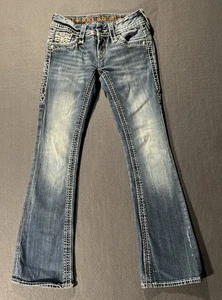 Rock Revival Jeans Jen Boot Womens 24 (Fits 24x29) Low Rise Blue Denim Bling - Picture 1 of 17