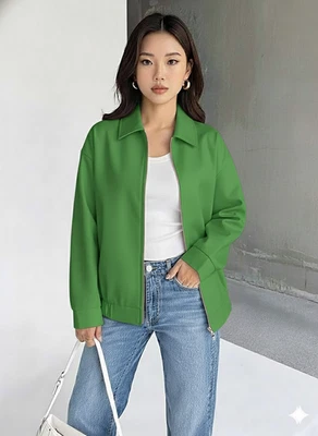 Chaqueta informal de cuero para mujer bombardero verde genuina hecha a mano elegante piel de cordero suave Foto 1 de 4