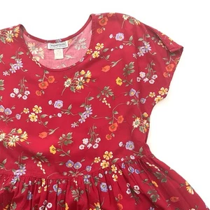 Vestido De Colección Años 90 Fluido Rojo Rayón Colorido Ditsy Floral Jardín Niña Grunge Mediano - Imagen 1 de 6