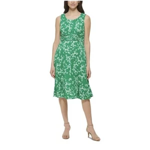 Jessica Howard Green Floral Print Ruched A-Line Midi Dress Petite Size 6P NWT - Picture 1 of 5