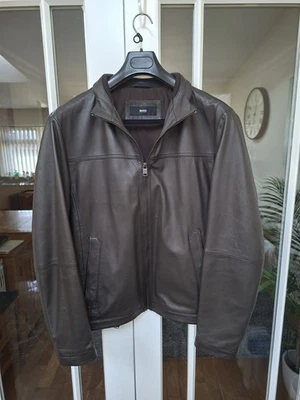 Hugo Boss Size UK 54 XL 40" - 42" chest Mens Dark Brown Leather Jacket Ex Cond - Image 1 of 4