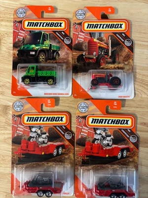 4 vehículos rurales Matchbox - Unimog U3000 - Crop Master - 2 remolques para bicicletas Foto 1 de 4