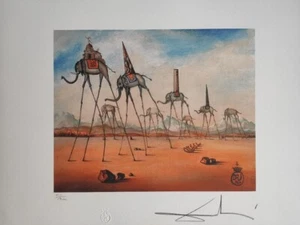 Salvador Dalì litografia firmata a mano - Elefanti giraffa - Foto 1 di 5