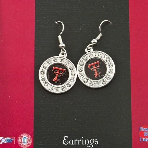 TEXAS TECH RED RAIDERS earrings crystal rhinestone Silver tone medallion GIFT Cover