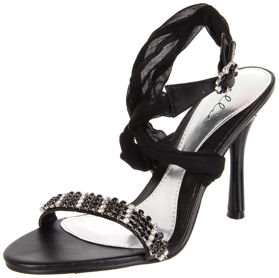 Ellie Shoes 457-Paula 4-Inch Heel Rhinestone Sandal Black Size 8 - Image 1 of 4