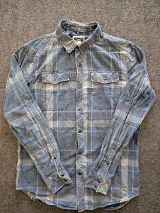 G Star Raw Shirt Mens Large Blue White Tartan Plaid Corduroy Landoh Pearl Snap - Picture 1 of 15