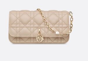 Sold Out! LADY DIOR PHONE POUCH Aesthetic Beige Cannage Lambskin