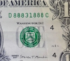 Fancy Serial Number $1 Bill Series 2017~88831888~((Trinary/6 Of a Kind 8s)) - Picture 1 of 3