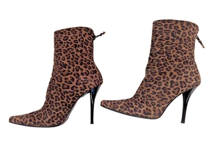 STUART WEITZMAN Suede Ankle Boot 4" High Heel Leopard Size 6 Stiletto w/zipper - Picture 1 of 14