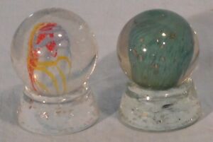 2 Andy Davis Handmade Marbles, 1 7/16" & 1 9/16" Diameters, w/ Bases, #61E