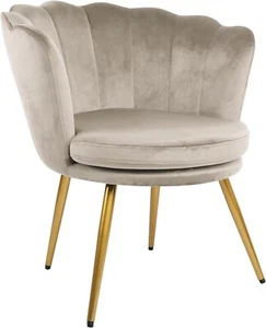 Genesis Flora Accent Tub Chair Scallop Armchair Petal Back Gold Legs - Taupe - Picture 1 of 6