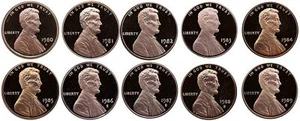 1980-1989 S Lincoln Memorial Cent Gem Deep Cameo Proof 10 Coin Set US Mint Penny - Picture 1 of 1