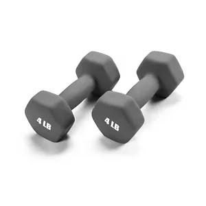 4 LB Pair Gray Neoprene Dumbbells Hand Weights Exercise Gym Anti-Slip Hex Shape - Picture 1 of 8