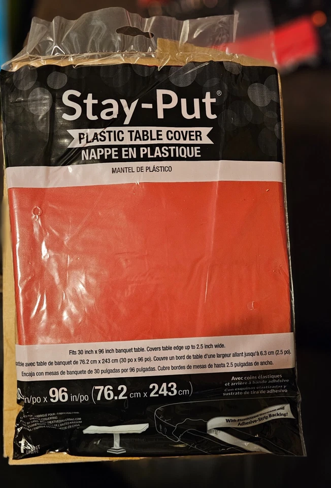 Creative Converting Stay Put Plastic Tablecovers 30"x96" Rectangle Real Red – NE - Image 1 of 1