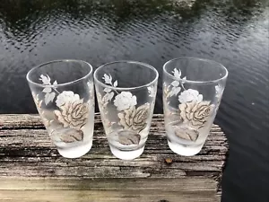 Vintage Libbey Rosenstrauß Gläser Gold Weiß Rosenbesatz 3er Set Wunderschön - Bild 1 von 12
