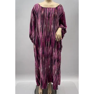 Ulla Popken Dress Women 32 34 Purple Print Kaftan Shift Maxi 3/4 Sleeves Casual - Picture 1 of 9