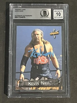 KEVIN NASH 1999 TOPPS WCW EMBOSSED SIGNED AUTOGRAPHED CARD BECKETT BAS GEM MT 10 - Image 1 of 2
