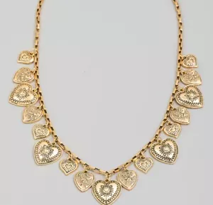 Gold Multi Heart Charm Necklace By Persimmon GP NWT - Picture 1 of 7