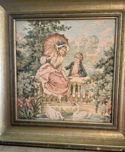 1890s French Antique Tapestry Romantic Garden Scene Chic Decor - Picture 1 of 7
