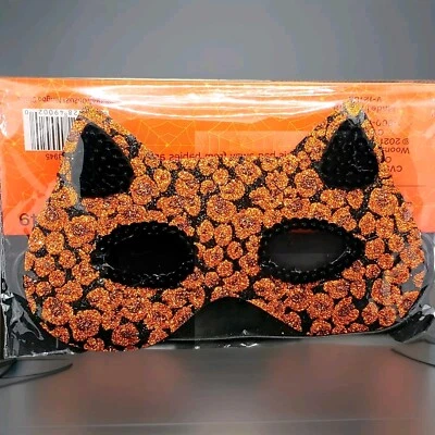 Halloween Cosplay Cat Orange Sequin And Glitter Eye Mask New  - Image 1 of 3