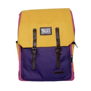 Nuevo Bolso Mochila Bolso Mochila Damas Mujeres Amarillo Púrpura Rosa Cuero Hebilla Lona - Imagen 1 de 3