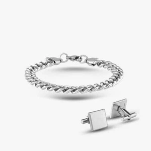 Bourne and Wilde Bourne Mens Double Curb Chain Bracelet & Cufflinks Set USS-7... - Picture 1 of 4