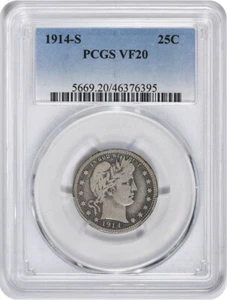 1914-S Barber Silver Quarter VF20 PCGS - Picture 1 of 2