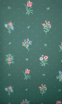 Papel pintado vintage grandes flores rosas y azules sobre verde oscuro de Sandpiper CB508-14 Foto 1 de 4