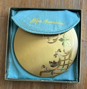 VINTAGE ELGIN AMERICAN COMPACT MAKEUP POWDER BOX POUCH - 4" - Picture 1 of 7