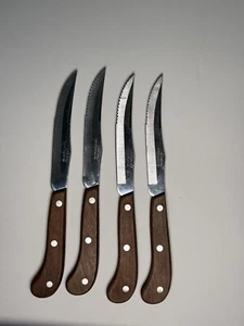 Viking Knife Super Stainless 264853 Wooden Handle Serrated Made In Japan Lot 4 - Picture 1 of 6
