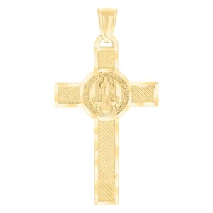 10kt Yellow Gold Mens St. Benedict Cross Religious Charm Pendant - Picture 1 of 1