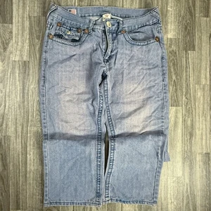 True Religion Men’s 36 Distressed USA Bootcut Jeans Skull Flap Pocket Denim - Picture 1 of 9