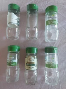 McCormick 6 TAPAS VERDES LADO BISELADO Juego de tarros de especias de vidrio transparente BOTELLAS DE ALMACENAMIENTO VACÍAS - Imagen 1 de 12
