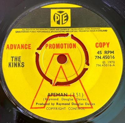 The Kinks Apeman 7" PROMO UK ORIG 1970 Pye 7N.45016 b/w Rats VINYL - Image 1 of 4