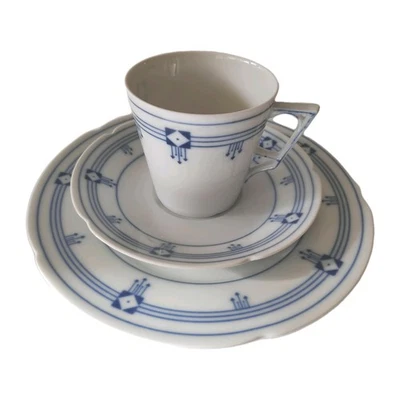 Kaffetasse mit Untertasse und Teller, Fürstenberg Blaudekor Ariana - Bild 1 von 2