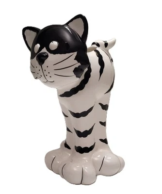 Jarrón para gatos maceta a rayas blancas y negras cerámica gatito cactus 10,5" Foto 1 de 4