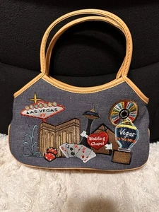 Bolso Bandolera Artístico Denim Bordado Las Vegas Sin Marca Borde Cuero Vegano - Imagen 1 de 5