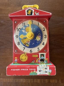 Vintage 1962-1968 Fisher Price MUSIC BOX TEACHING CLOCK 998 Wind-up School House - Picture 1 of 9