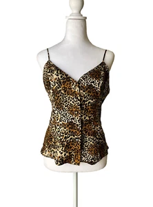 Vintage Y2K Silk Leopard Print Cami M Button Front 90's Classic Hipster Mob Wife - Picture 1 of 11
