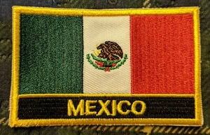 Mexiko Flagge Standard Mexikanische Flagge gelber Rand bestickt Biker Patch - Bild 1 von 1