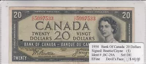1954 Bank of Canada $20 Bank Note - Devil's Face - C/E5097533 - Picture 1 of 3