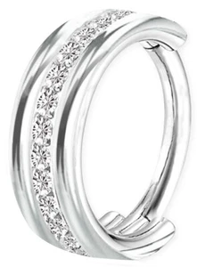 Piercing Ohrring Clicker Scharnier Ring mit Kristall Kranz vertikal in der Mitte - Bild 1 von 5