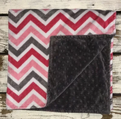 Circo ? Grey White Pink Chevron Minky Dots Plush Baby Blanket Lovey Zig Zag B - Image 1 of 3