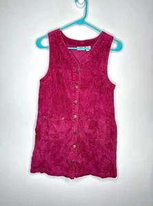 Y2K Vintage Sonoma Corduroy Overall Dress Girls Size Large 14 Burgundy Button Up - Picture 1 of 4