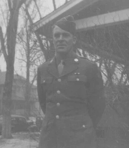 1940s Handsome Man US Army Uniform Standing Snow Trees Cars - Picture 1 of 3