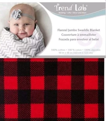 Trend Lab Swaddle Baby Blanket Red Buffalo Check Deluxe Cotton Flannel Swaddler - Image 1 of 4