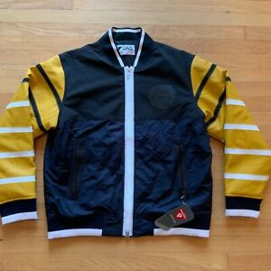 Under Armour UAS Bomber Jacket Leather Yellow Navy Black MSRP $450 Size XXL