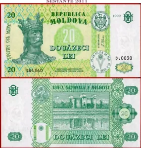 Moldavia 20 LEI 1999 P 13d AU/UNC envío gratuito desde 100 USD - Imagen 1 de 3