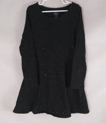 Vestido feminino Wonder Nation preto brilhante manga longa gola redonda médio 7/8 - Imagem 1 de 4